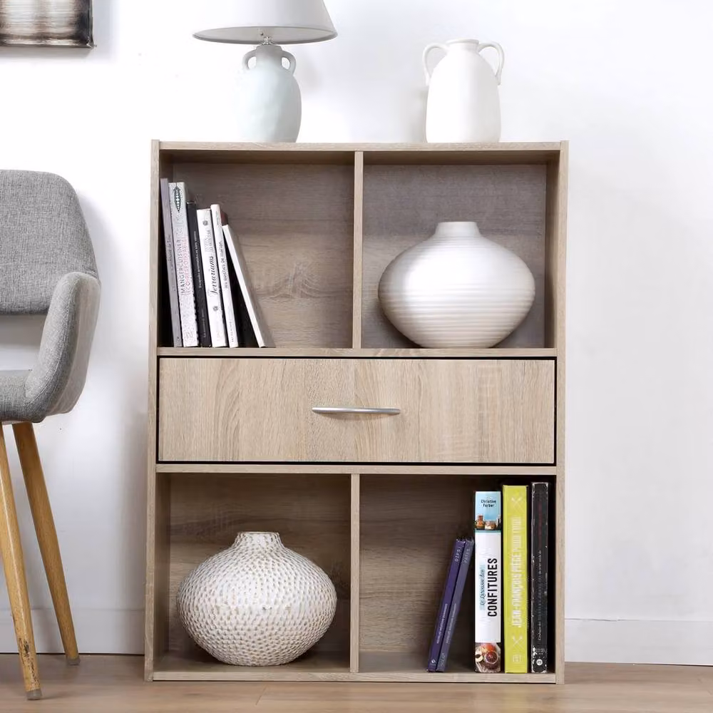 CALICOSY 4-Compartment Storage Shelf with Drawer, Brown, W: 62.0 cm, D: 29.5 cm, H: 80.0 cm – 6