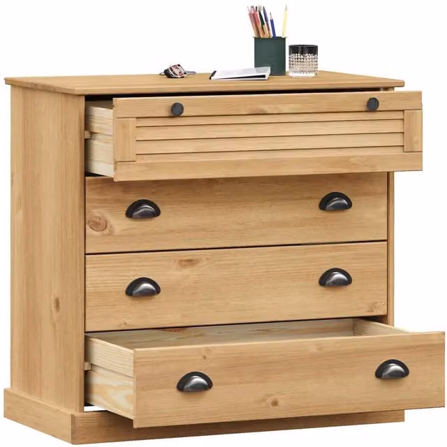 Berkfield Home Beautiful VIGO Chest of Drawers in Brown Solid Waxed Pine, W/D/H: 80 x 40 x 76 cm – 1