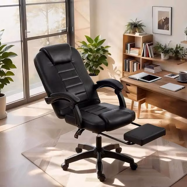 VOGREX Executive Black PU Leather Swivel Chair with Headrest and Armrests – 1