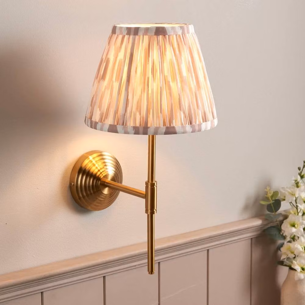 Netlighting Obelisk T Bar Wall Light with Multicolour Fabric Ikat Shade in Gold/Brass, Diameter: 20 cm – 2
