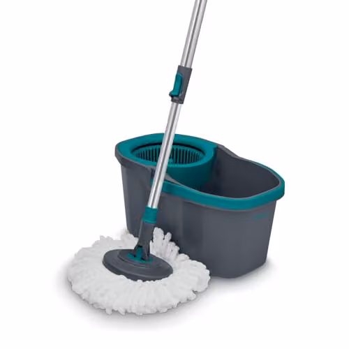 Tower Compact Spin Mop and Bucket Set with 2 Microfibre Refillable Heads, 4.5L Capacity, Anthracite and Petrol – 1