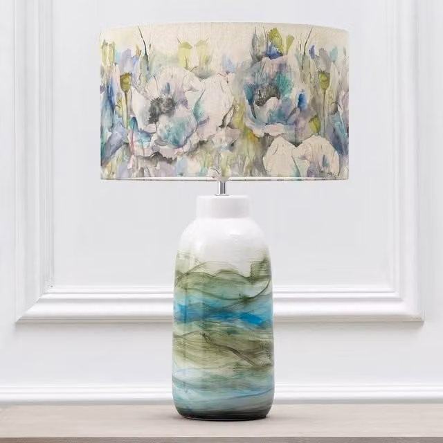 Voyage Maison Javary Ceramic Table Lamp with Papavera Eva Fabric Lampshade in Green and Multicolour