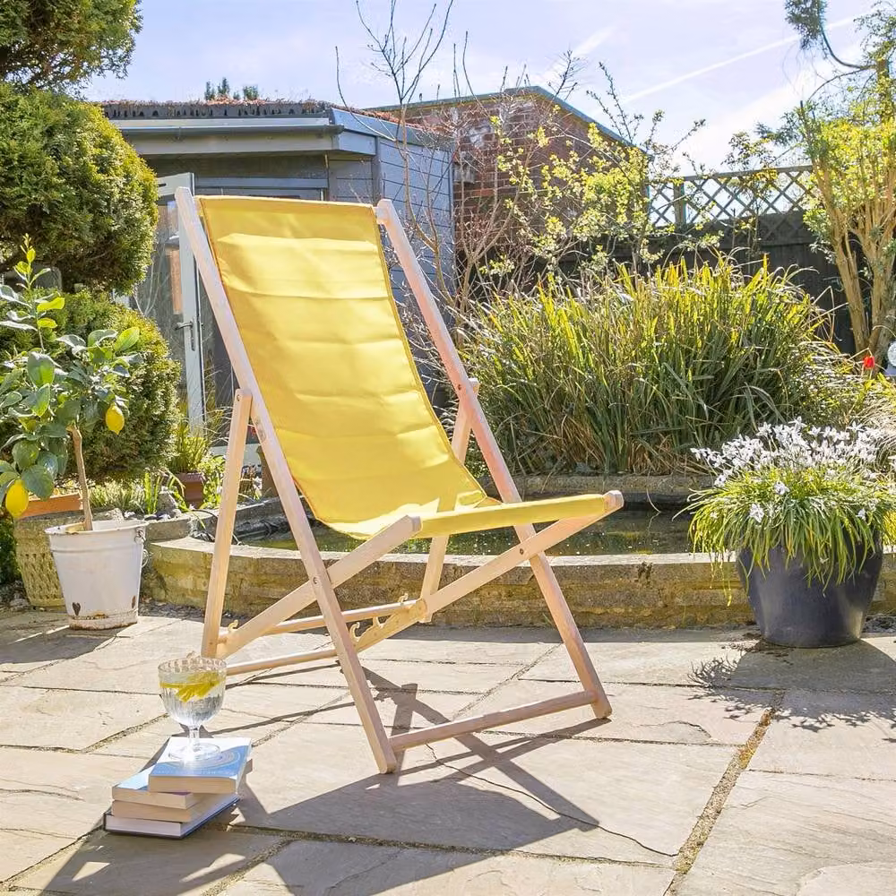 Harbour Housewares Yellow Folding Wooden Deck Chairs, Pack of 4 – 2