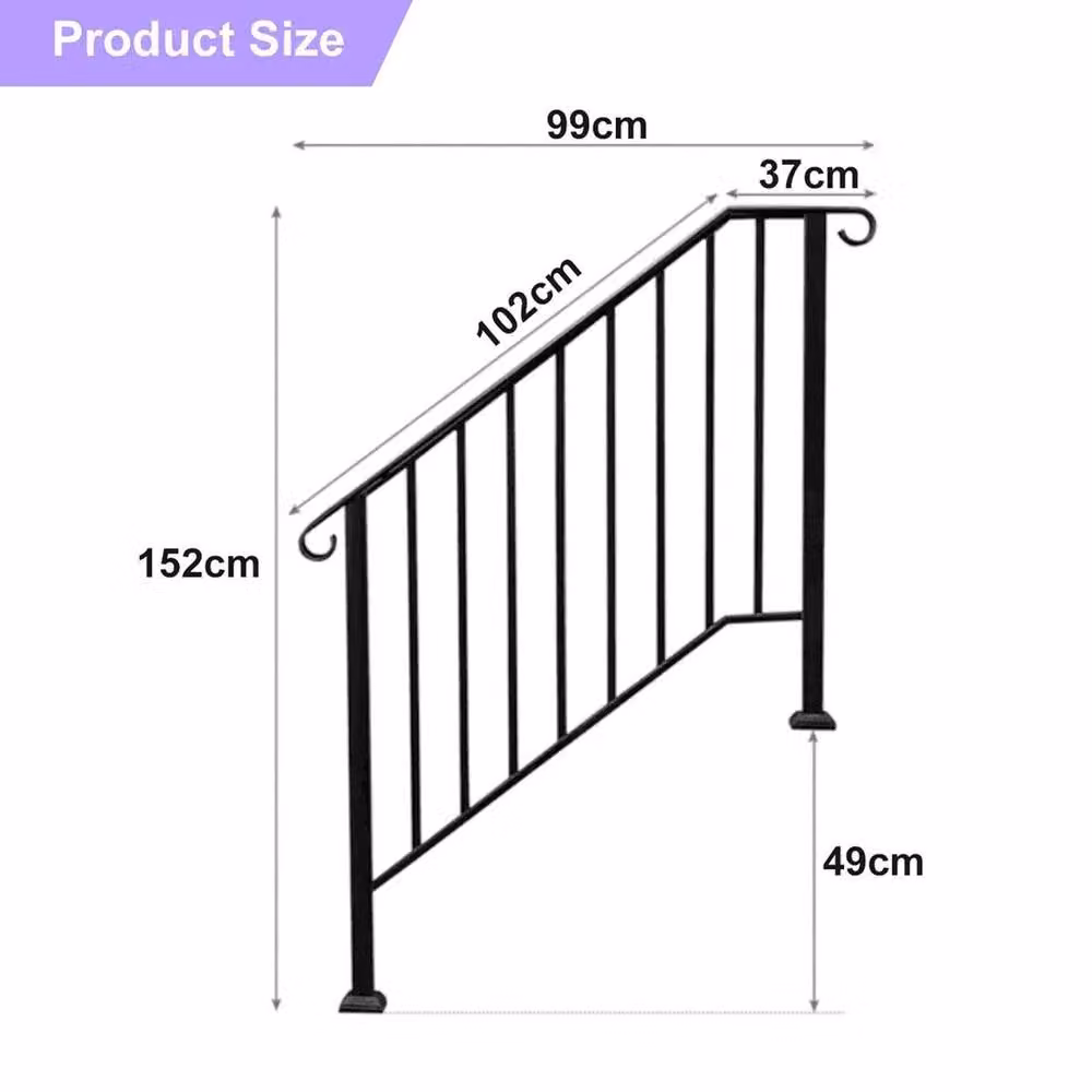 VOGREX Black Steel 3 Step Outdoor Safety Grab Handrail – 2