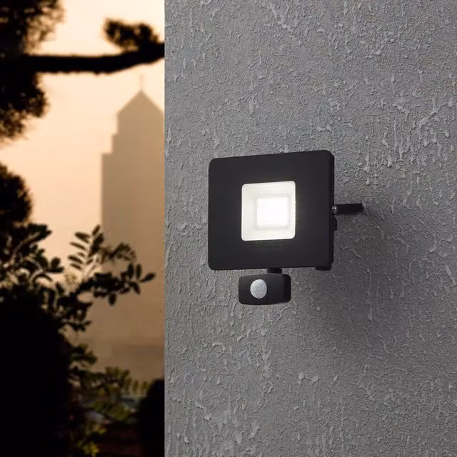 Eglo Faedo 3 Black Aluminium Outdoor LED Wall Spotlight with Motion Sensor and 30W Output