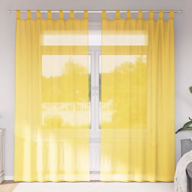 Berkfield Home Yellow Transparent Voile Fabric Curtains with Rod Pockets, 2 Pack