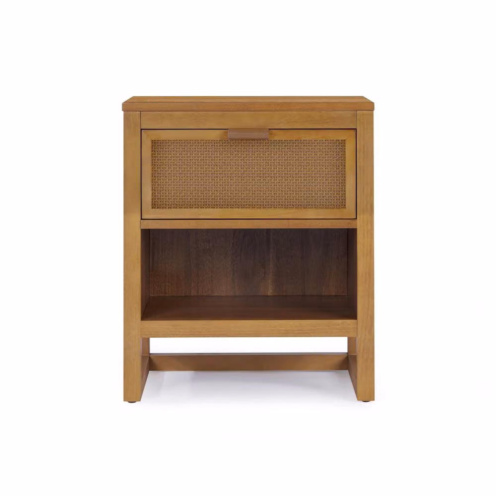 Teamson Home Hatteras Bedside Table with Drawer and Open Shelf in Natural Wood Finish – 3