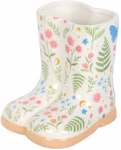 Something Different Luna Bloom Welly Boot Floral Ceramic Planter in White