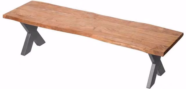 Lemon Pavilion Live Edge Acacia Wood and Metal Bench in Brown and Grey, W/D/H: 180 x 40 x 45 cm – 1