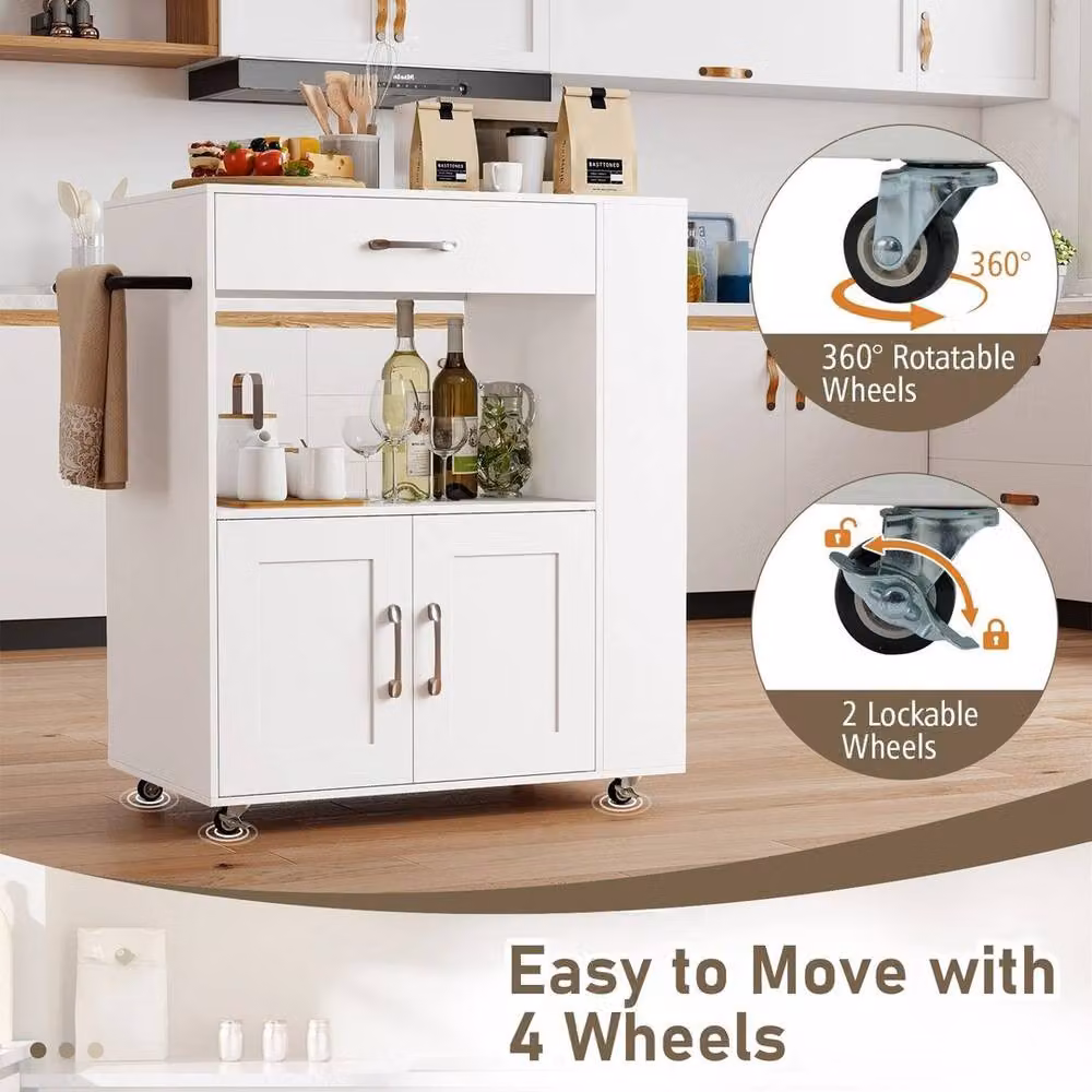 EONLION Modern Rolling Kitchen Island on Wheels in White – 3