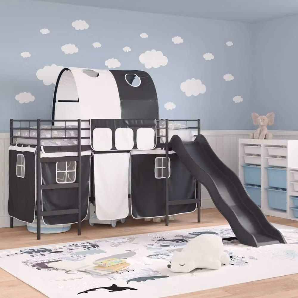 Berkfield Home Kids' Modern Metal Loft Bed Frame in Black, W/D/H: 90 x 190 cm – 3
