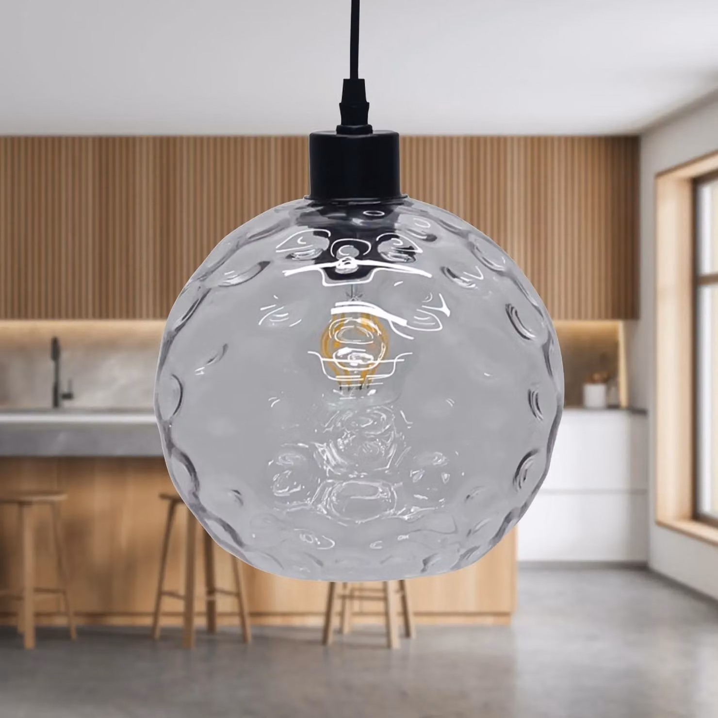 First Choice Lighting Barnum Pendant Light with Transparent Dimple Glass Sphere and Black Fitting – 2