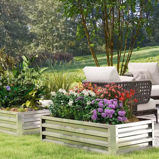 Outsunny 216L Raised Garden Bed in Silver Galvanised Steel, W/D/H: 120 x 60 x 30.5 cm – 8