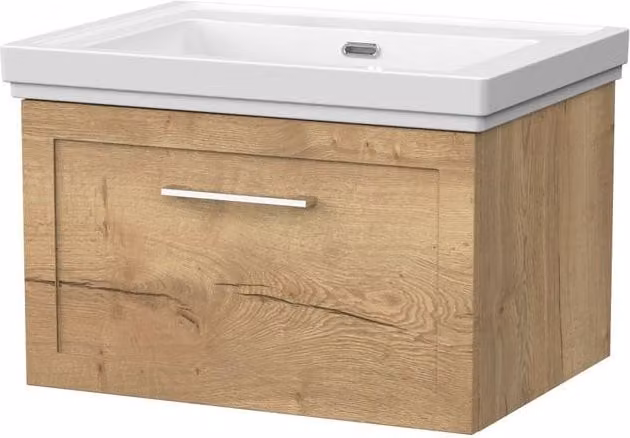Balterley Stonnall 1 Drawer Wall Mounted Vanity Unit and 0TH Fireclay Basin in Autumn Oak Brown, Width: 60 cm