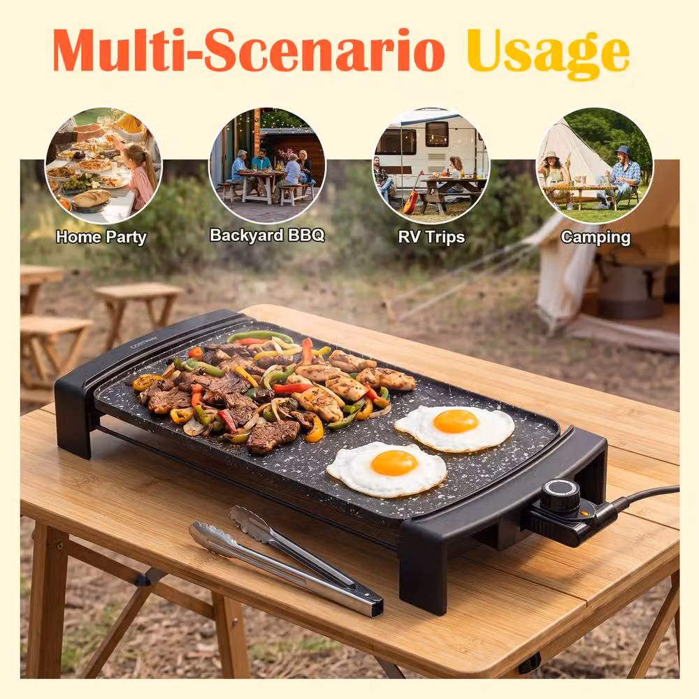 Costway 2-in-1 Electric Grill and Griddle Combo, 2150W Tabletop Model with 2 Nonstick Aluminium Zones, Black – 4
