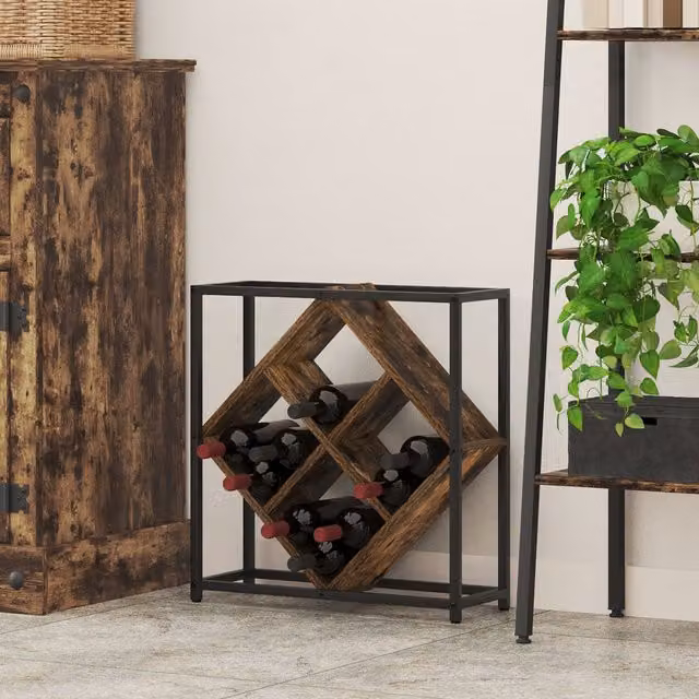 Berkfield Home Modern Smoked Oak Wine Rack in Brown, W/D/H: 51 x 18 x 52.5 cm