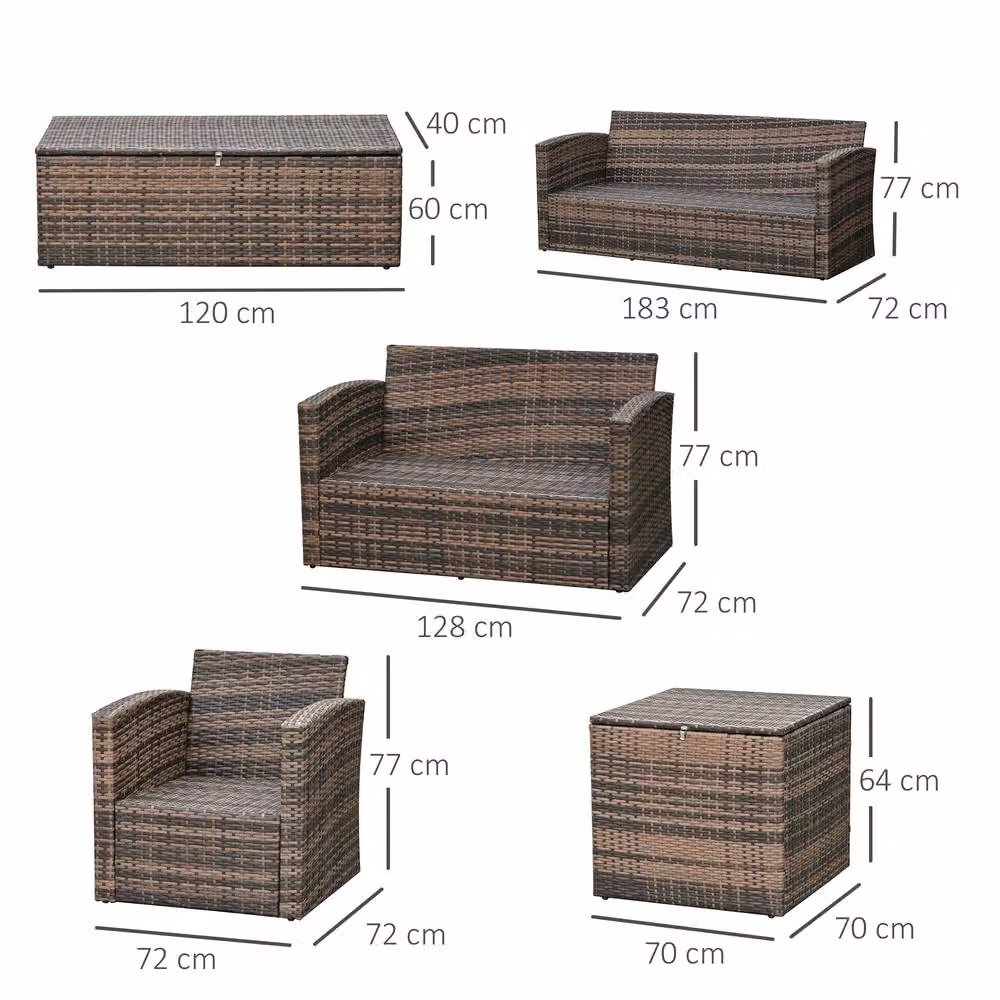 OUTSUNNY 6 Piece L-Shape Rattan Patio Sofa Set with Orange Upholstered Cushions and Powder Coated Steel Frame – 3