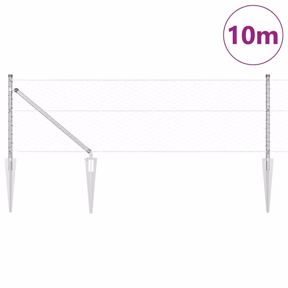 Berkfield Home Hexagon Fence in Silver Galvanised Steel, W: 10 m, H: 0.6 m – 2
