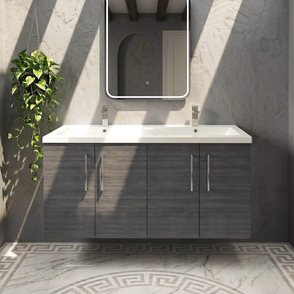 Balterley Level 1200 mm Wall Hung 4 Door Bathroom Unit with Double Basin in Anthracite Grey Woodgrain – 3