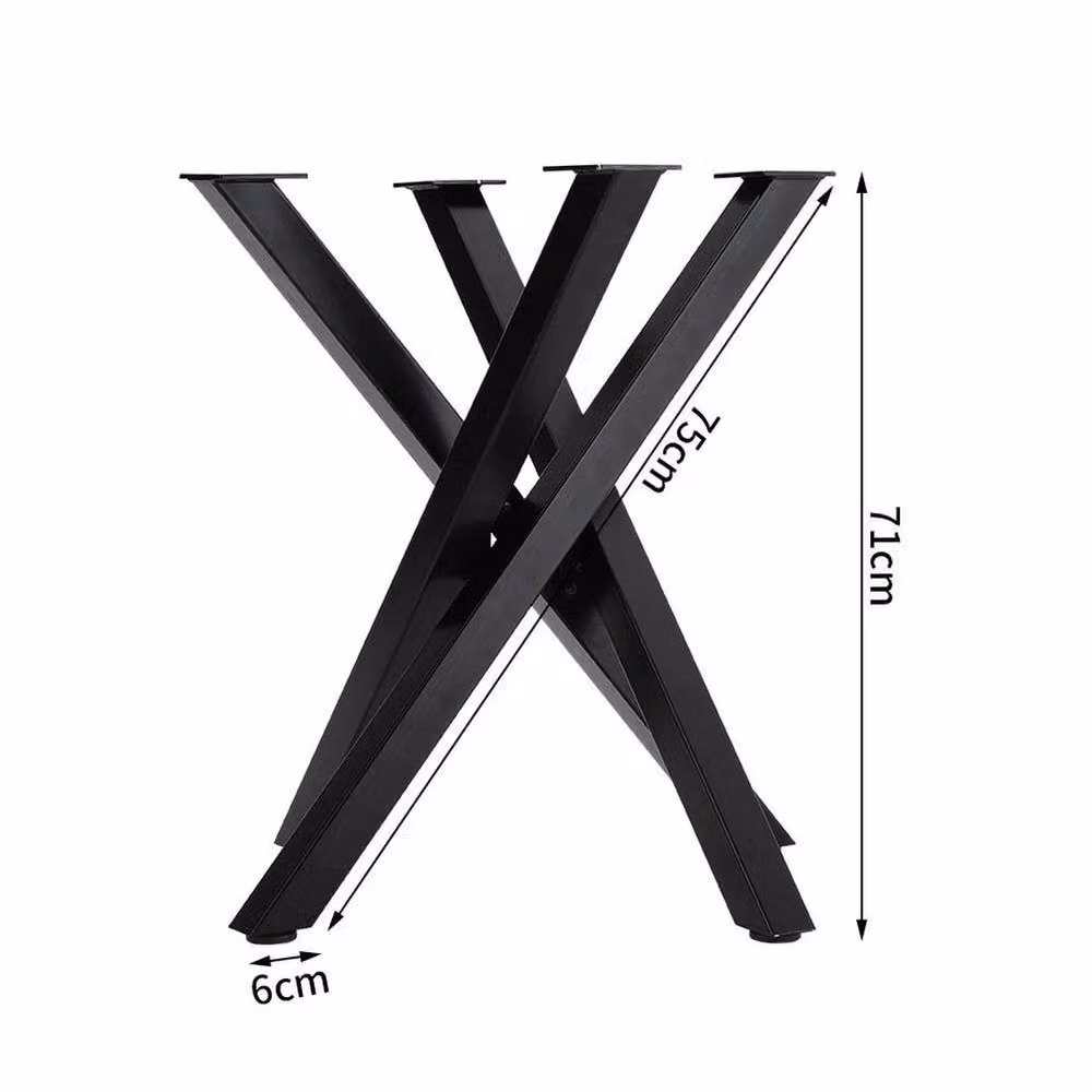 KORVIXA X Shape Metal Table Legs Industrial Cross Dining Desk in Black W/D/H: 100 x 100 x 71 cm – 2