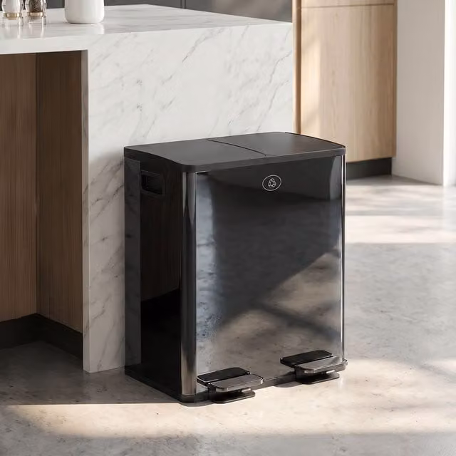 HOMCOM Dual Kitchen Pedal Bin for Recycling and Waste, 2 x 20L, Black – 1