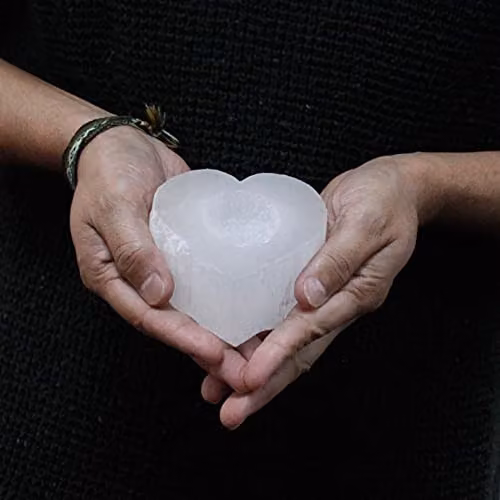 Ancient Wisdom Selenite Heart Stone Candle Holder, White – 3