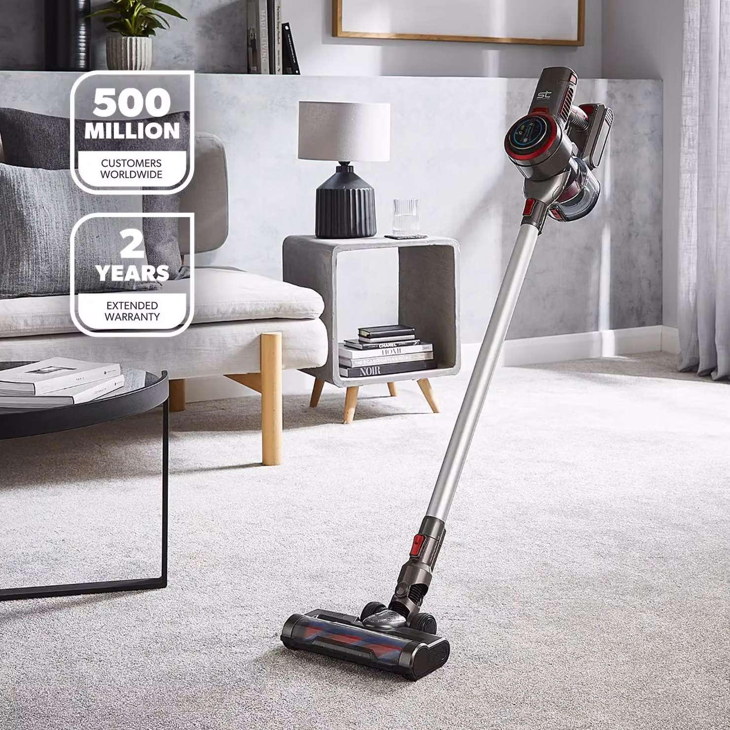 Geepas Red Cordless Bagless Vacuum Cleaner with HEPA Filter and LED Display – 2