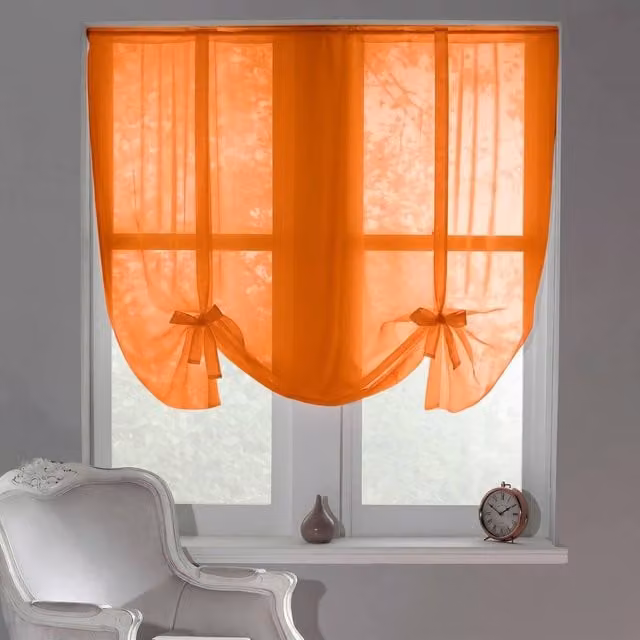Luxury Living Sheer Voile Tie Up Curtain Blinds in Orange, Width: 228 cm, Drop: 137 cm