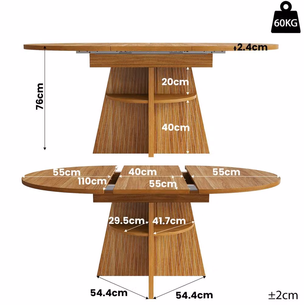 STILVORA Extendable Round Dining Table in Brown with Butterfly Leaf and X-Frame Base, W/D/H: 110 x 110 x 76 cm – 3