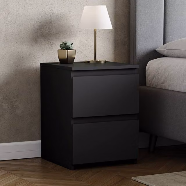 HD Designs Denver 2 Drawer Bedside Chest of Drawers in Black