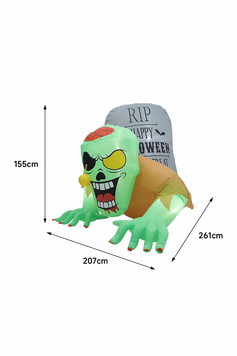 H&O Direct Light-Up Inflatable Zombie Tombstone Multicolour Outdoor Halloween Prop, Height: 150 cm – 3