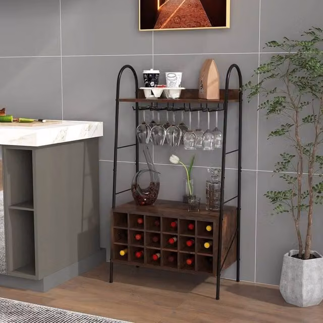 KORVIXA Industrial Freestanding Detachable Wine Bar Storage in Black, W/D/H: 100 x 15 x 114 cm – 1
