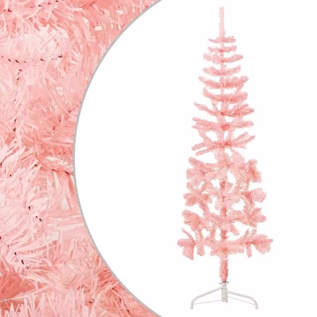 Berkfield Home Slim Artificial Half Christmas Tree with Stand, Pink, Height: 180 cm – 1