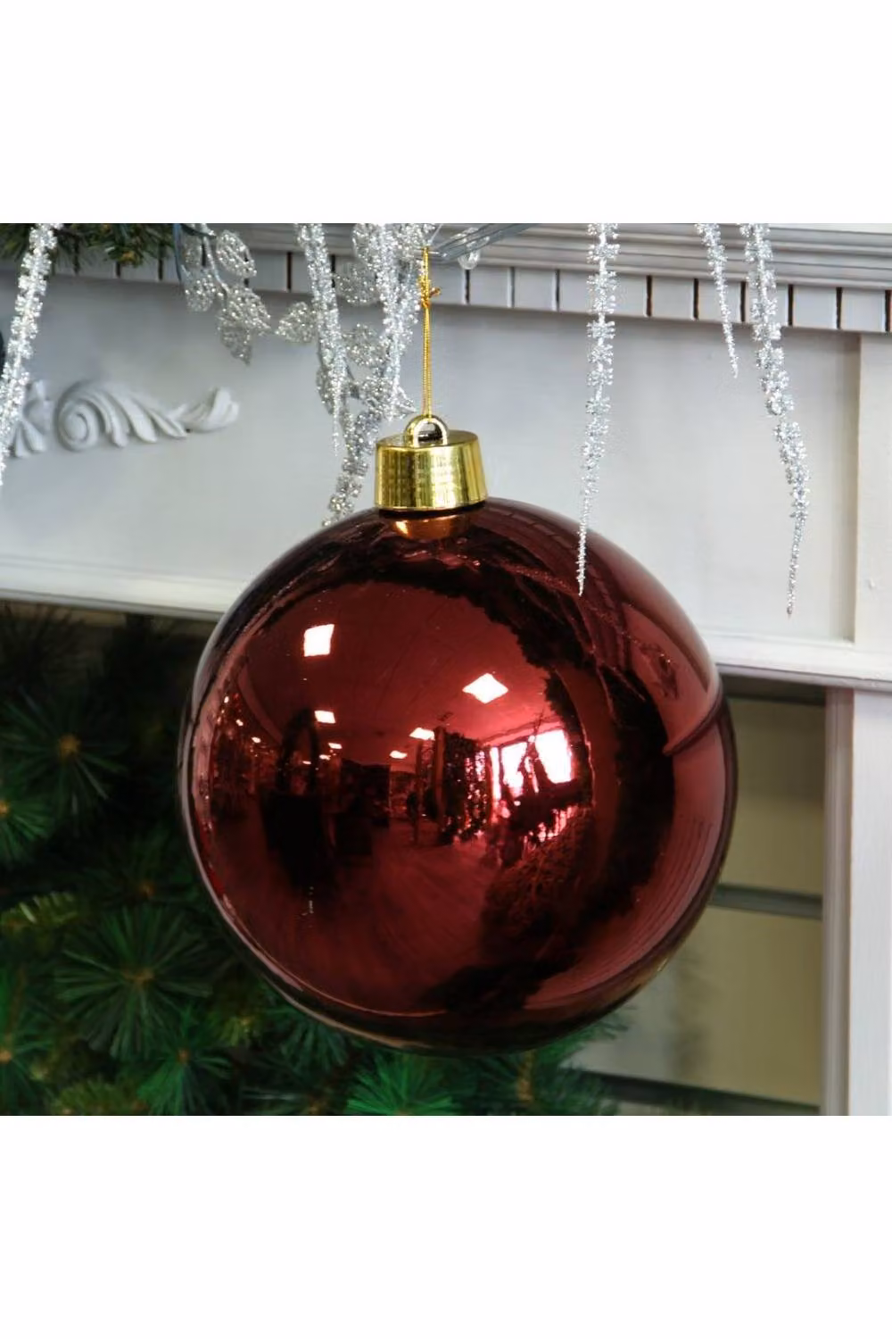 KDMD Burgundy Shiny Shatterproof Round Christmas Bauble, Diameter: 25 cm – 3
