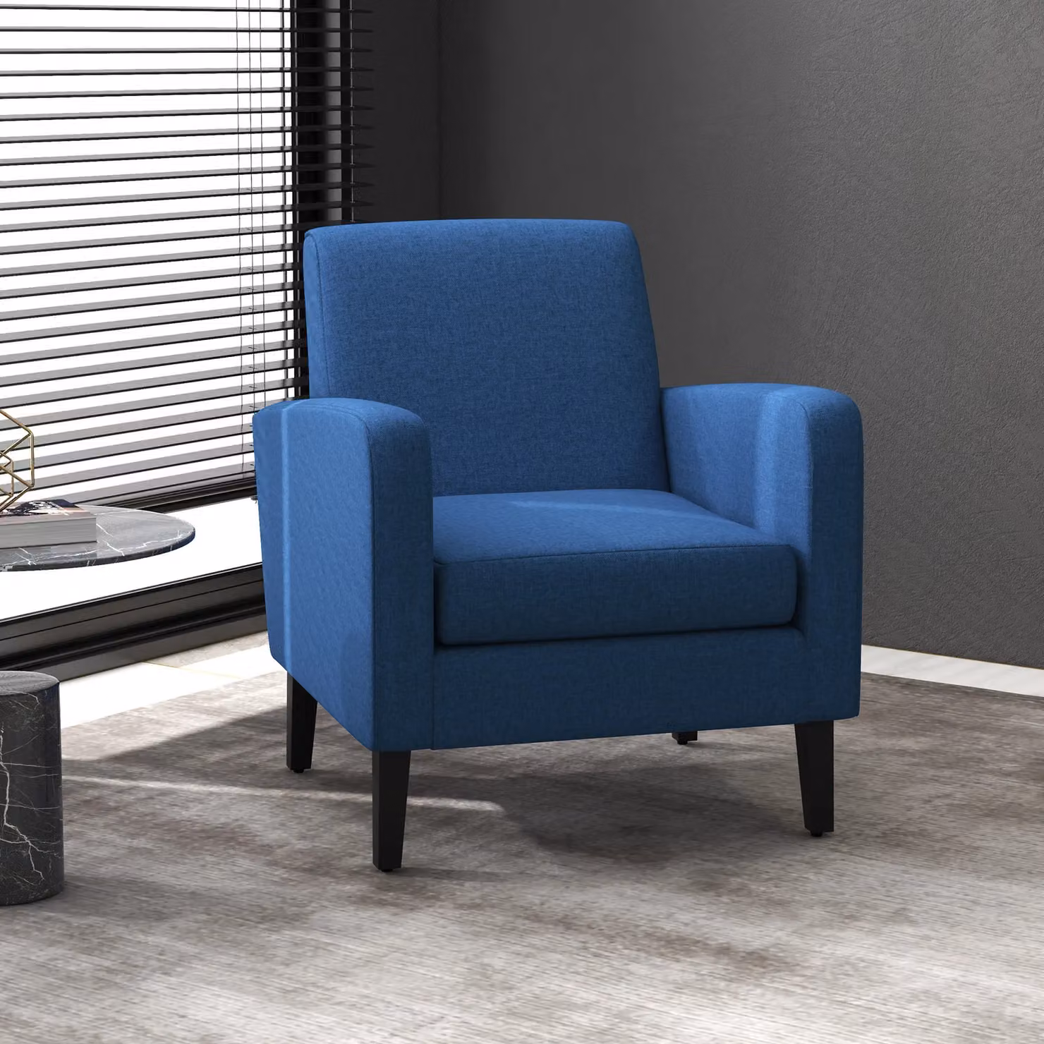 HOMCOM Modern Blue Fabric Armchair with Rubberwood Legs – 2