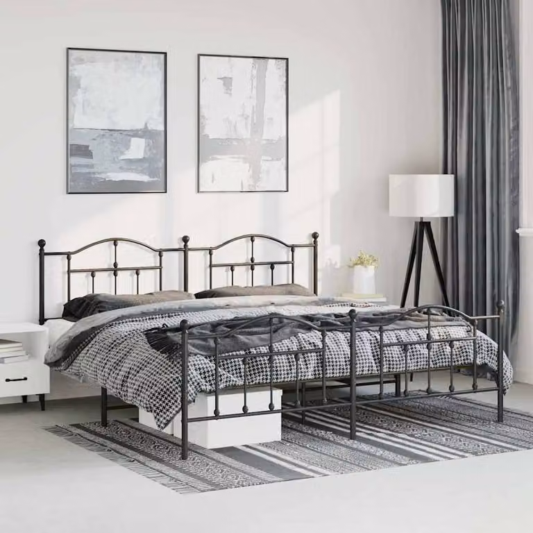 Berkfield Home Metal Bed Frame with Headboard and Footboard in Black W/D/H: 187 x 97 x 187 cm