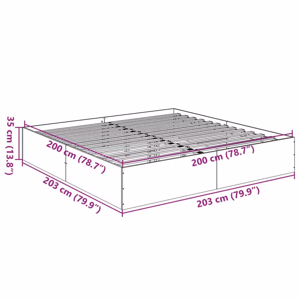 Berkfield Home Modern Bed Frame in Grey Sonoma, W/D/H: 200 x 200 x 35 cm – 3