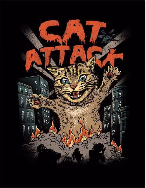 Vincent Trinidad Cat Attack Framed Multicolour Paper Poster in Jet Black