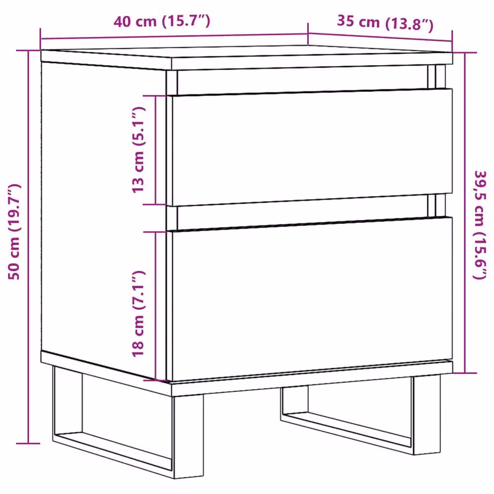Berkfield Home Bedside Cabinet in Old Wood Brown, W/D/H: 40 x 35 x 50 cm – 8