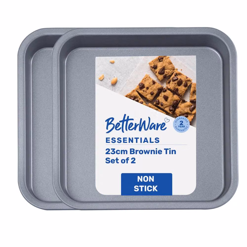 Betterware Essentials Non-Stick Carbon Steel Brownie Tins, Silver, 2 x 23 cm – 4