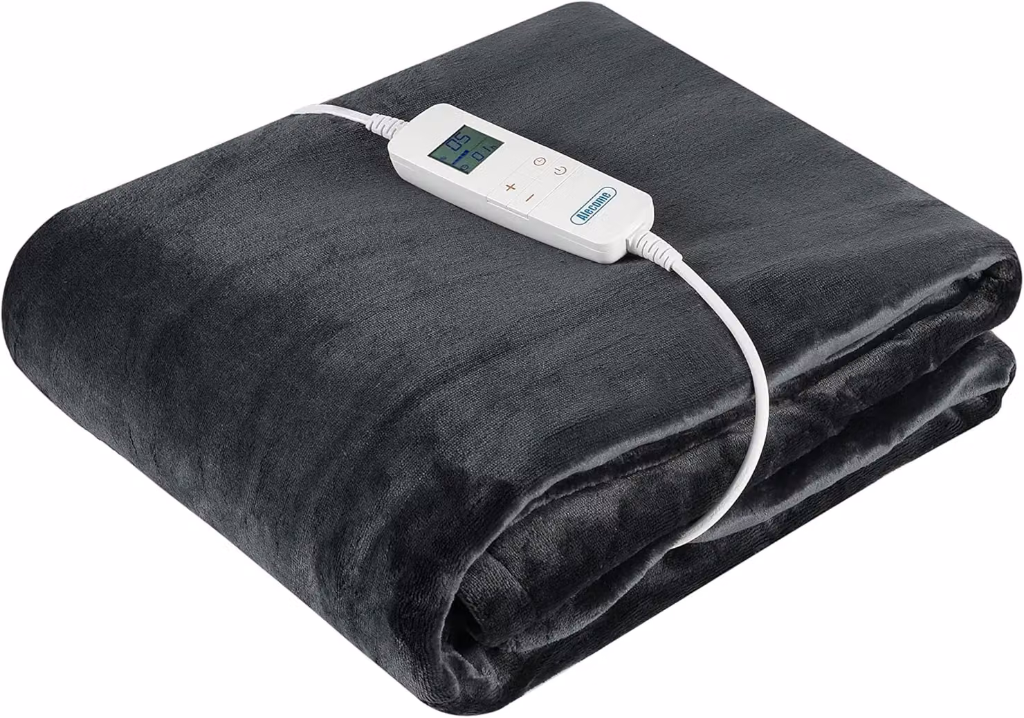 Alecome Electric Heated Fleece Throw Blanket with Remote Control and Timer, Grey, W/D/H: 160 x 130 x 1 cm – 2