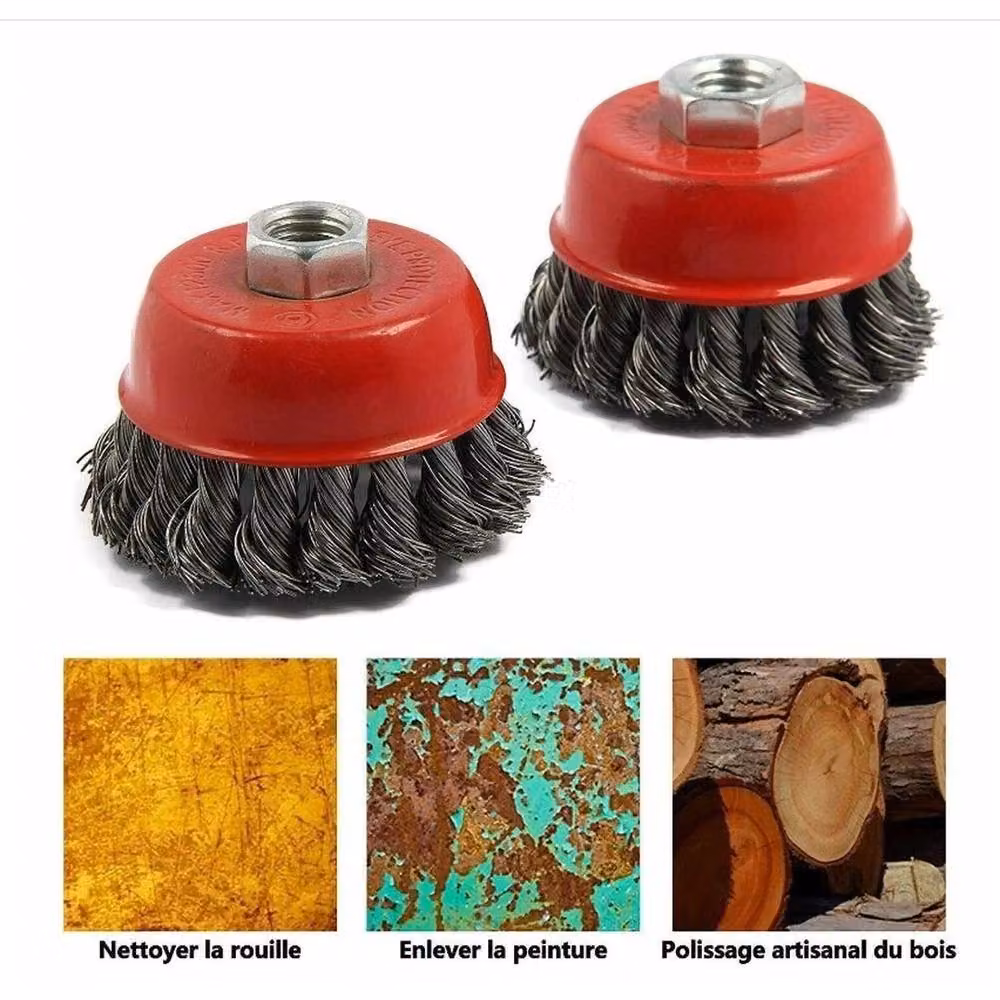 VOGREX 8-Piece Red Twist Knot Wire Cup Brush Set for M14 Angle Grinders – 2