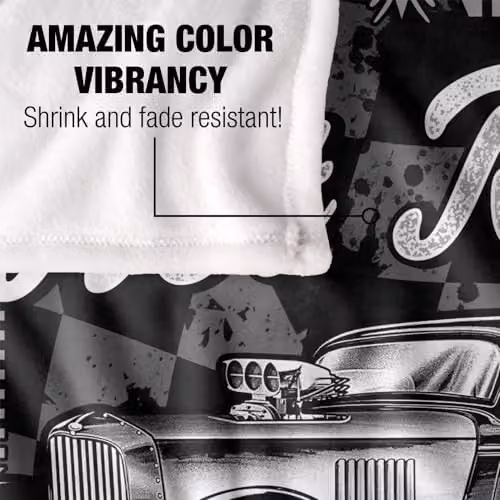 JQ Licensing James Piazza Hot Rod Garage Silky Touch Super Soft Fleece Throw Blanket, White, W/D/H: 152 x 127 cm – 3