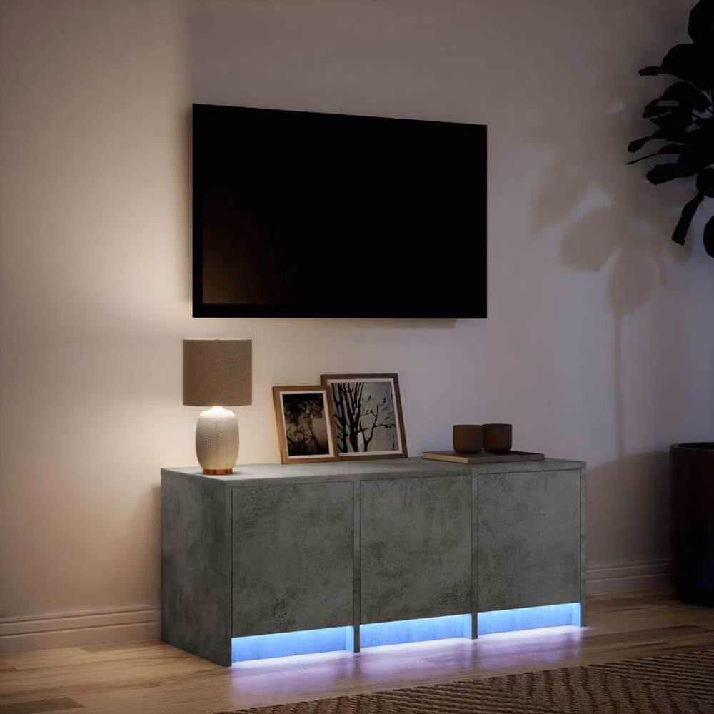 Berkfield Home LED TV Cabinet in Concrete Grey Engineered Wood W/D/H: 97 x 34 x 40 cm – 2
