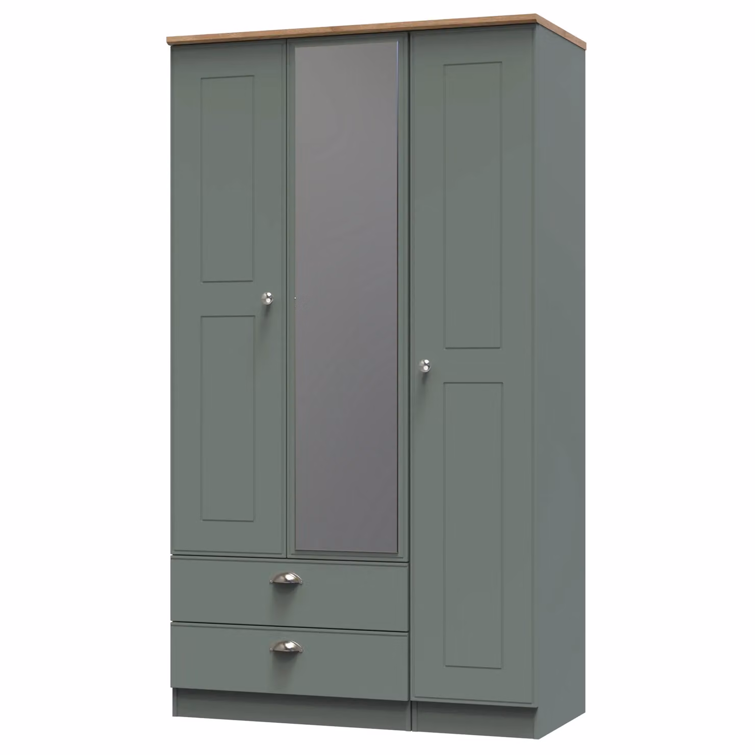 2 U Albert Triple Mirror Wardrobe with 2 Drawers in Pale Green, Ready Assembled – 2