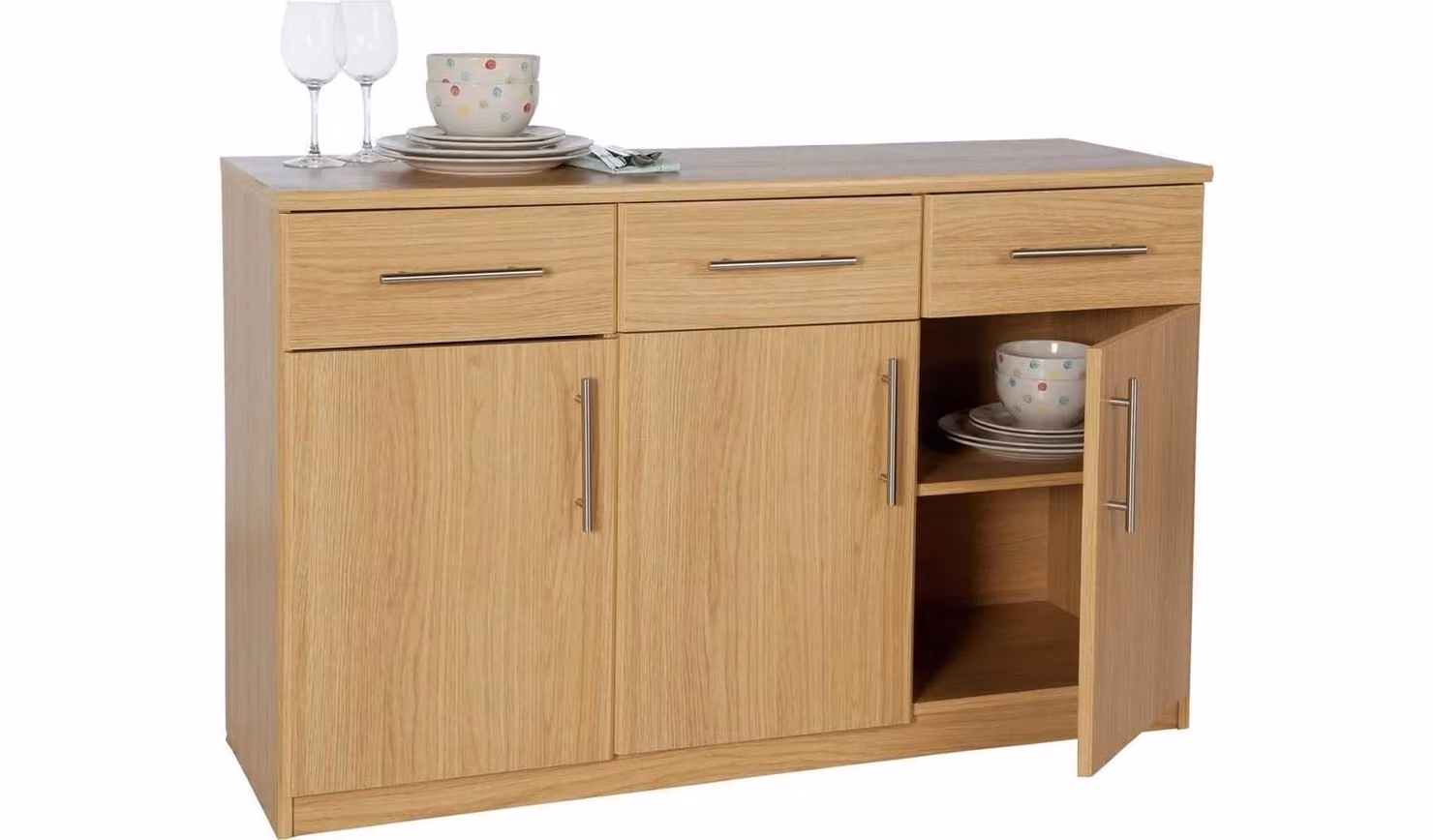Anderson 3 Door and 3 Drawer Sideboard in Natural Brown with Adjustable Shelves