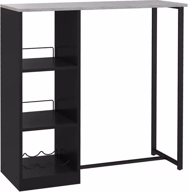 FLAVORA Modern Black Breakfast Bar Table with 3-Tier Storage Shelf and Wine Rack