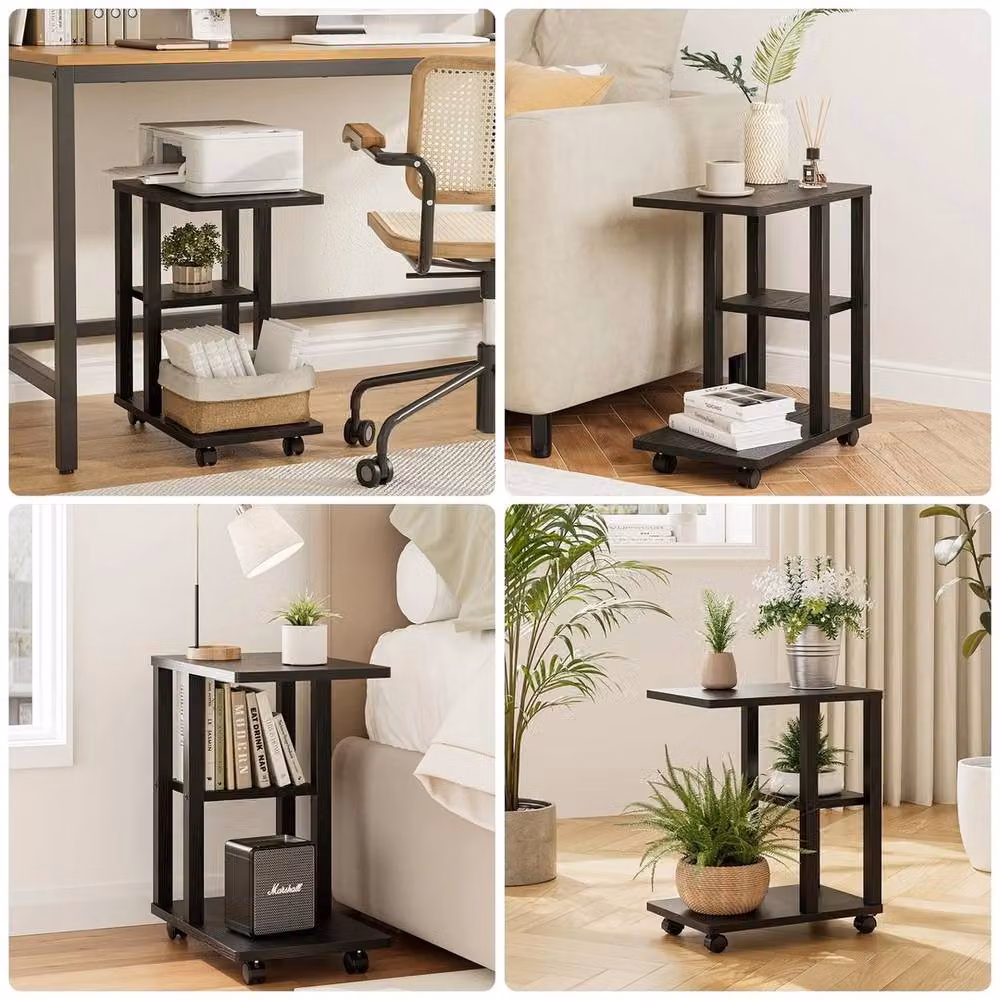 FORGEVIO C-Form Side Table with Castors, Black, W: 39 cm, D: 26 cm, H: 48.5 cm – 3