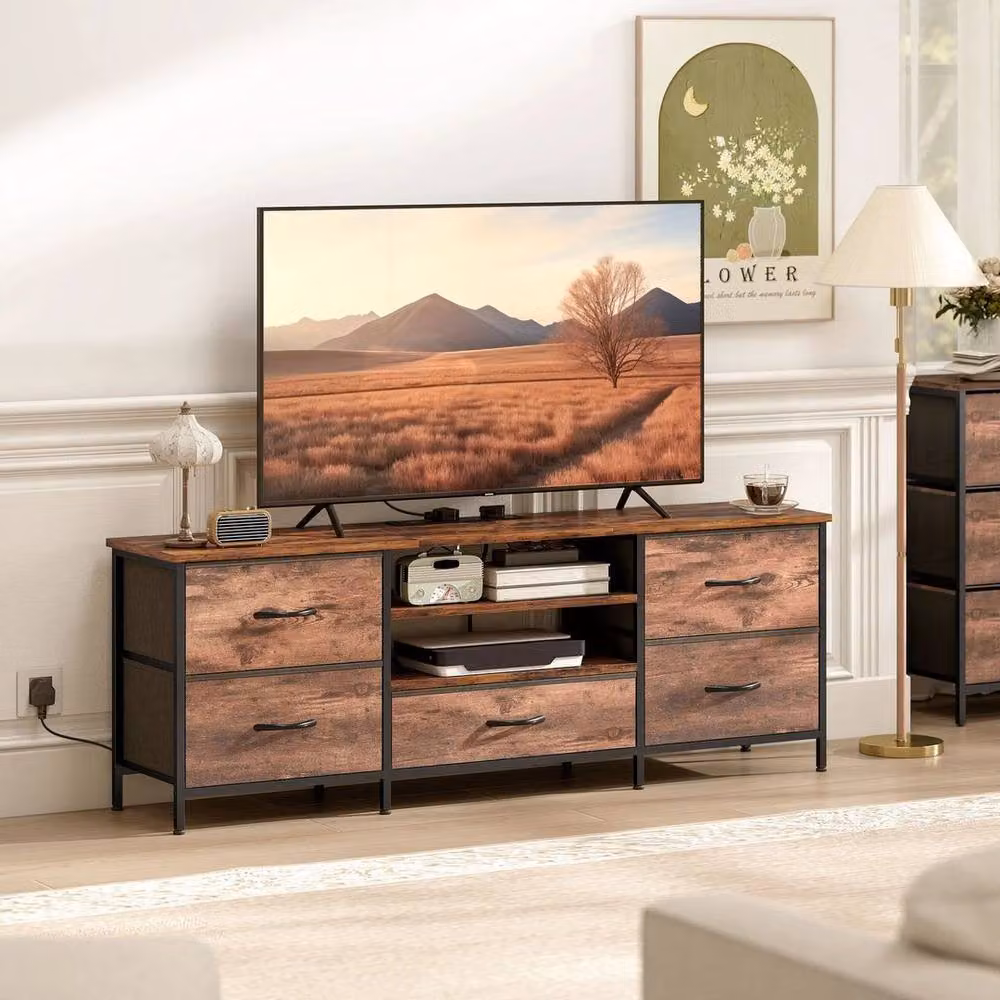 FORGEVIO Industrial TV Unit with Charging Station in Brown, W/D/H: 140 x 30 x 50 cm – 5