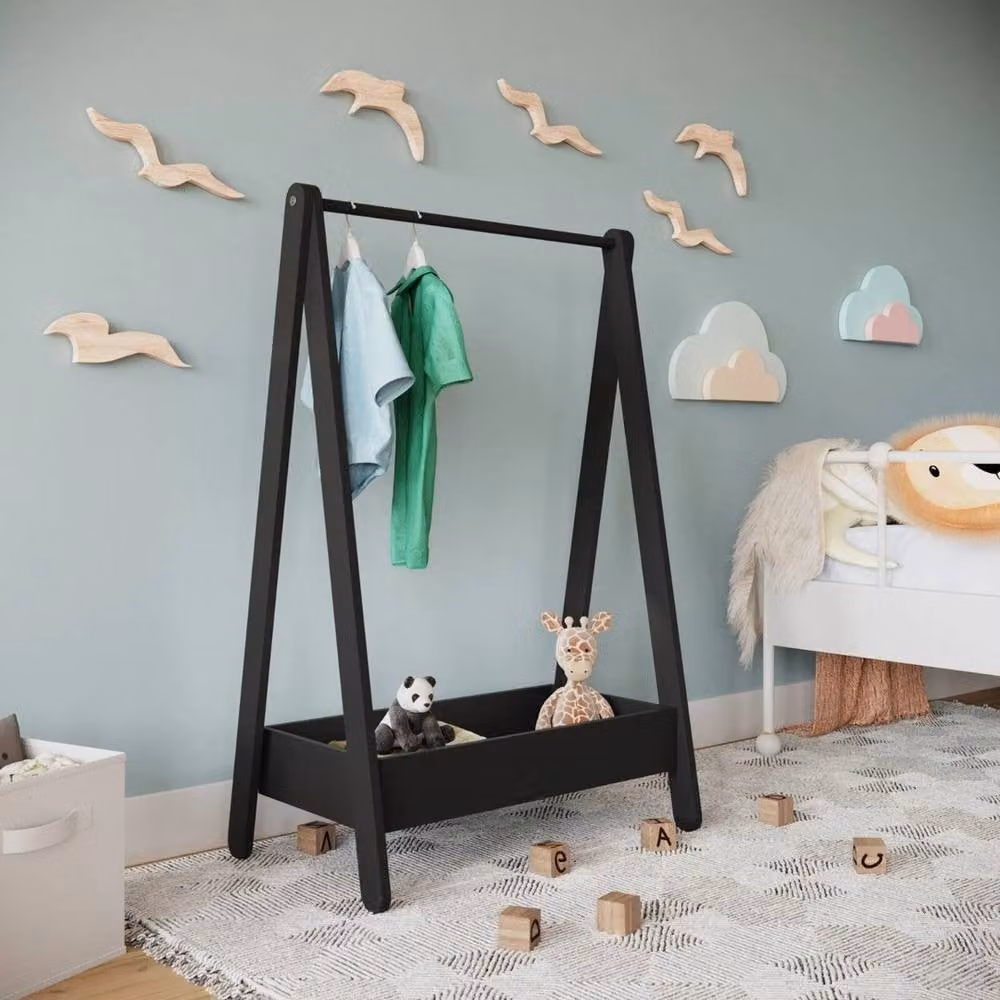 EONLION Wooden Childrens Clothes Rail Rack in Black, W/D/H: 99 x 42 x 64.5 cm – 3